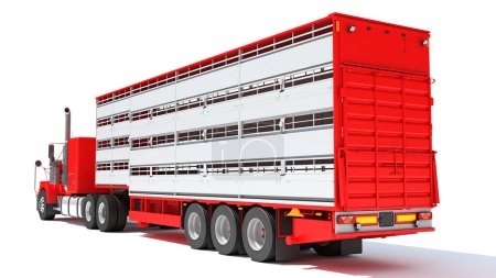 Téléchargez les photos : Camion avec remorque de transport d'animaux modèle de rendu 3D sur fond blanc - en image libre de droit