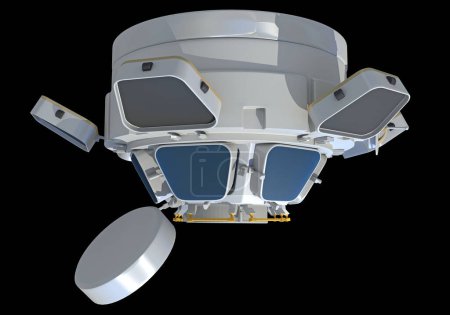 Foto de Módulo de servicio de la Estación Espacial Internacional ISS Modelo de renderizado 3D sobre fondo negro - Imagen libre de derechos