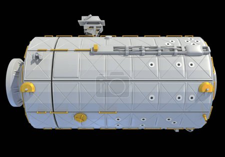 Foto de Módulo de servicio de la Estación Espacial Internacional ISS Modelo de renderizado 3D sobre fondo negro - Imagen libre de derechos