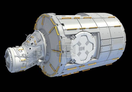 Téléchargez les photos : Module de service du modèle de rendu 3D de la Station spatiale internationale ISS sur fond noir - en image libre de droit