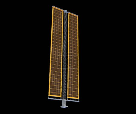 Téléchargez les photos : Panneau solaire modèle de rendu 3D sur fond noir - en image libre de droit
