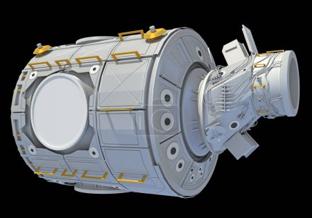 Téléchargez les photos : Module de service du modèle de rendu 3D de la Station spatiale internationale ISS sur fond noir - en image libre de droit