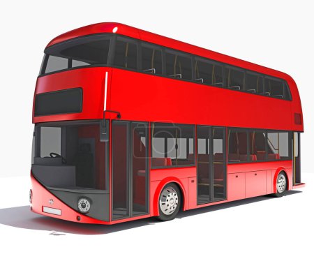 Foto de Modelo de renderizado 3D de autobús urbano de dos pisos sobre fondo blanco - Imagen libre de derechos