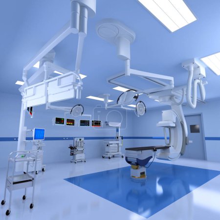 Foto de Hospital Médico híbrido sala de operaciones modelo de representación 3D sobre fondo blanco - Imagen libre de derechos