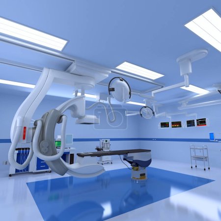 Téléchargez les photos : Hôpital médical hybride salle d'opération modèle de rendu 3D sur fond blanc - en image libre de droit