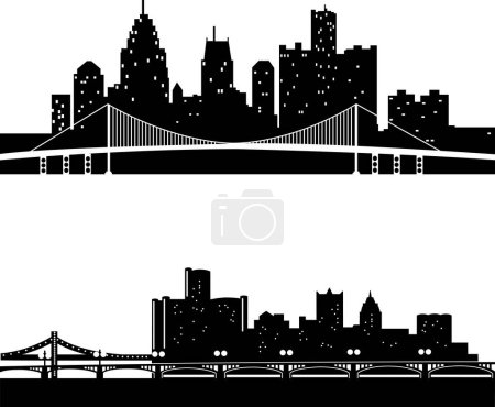 Téléchargez les illustrations : Conception gratuite de silhouettes vectorielles Detroit Skyline - en licence libre de droit
