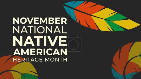 Native American Heritage Month (en inglés). Diseño de fondo con adornos de plumas que celebran a los indios nativos en América.