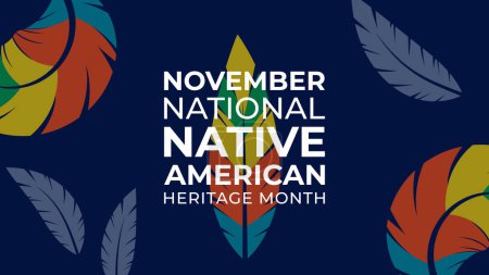 Illustration for Native American Heritage Month. Background design with feather ornaments celebrating Native Indians in America. - Royalty Free Image