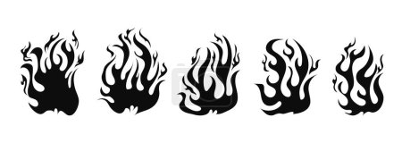 Ilustración de Ilustración de fuego dibujado a mano sobre fondo blanco para el diseño de elementos. silueta de llamas en conjunto. - Imagen libre de derechos
