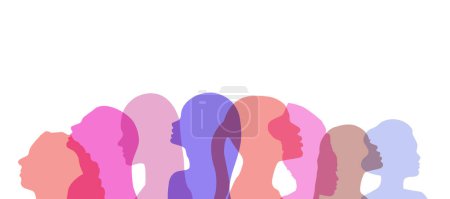 Illustration for Woman silhouette illustration, different ethnic women power design. For banners, backgrounds, posters, invitations. - Royalty Free Image