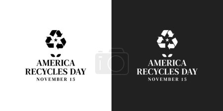 Téléchargez les illustrations : Amérique recycler le logo du jour. Conception vectorielle de la typographie et du symbole de recyclage pour l'éducation, la campagne, le fond, la bannière - en licence libre de droit