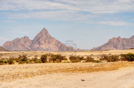Téléchargez les photos : Belle vue sur les pics de granit chauve Spitzkoppe situés entre Usakos et Swakopmund dans le désert namibien de Namibie - en image libre de droit
