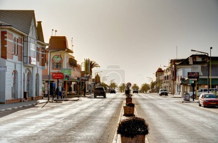 Téléchargez les photos : Swakopmund, Namibia - February, 2023: Historical city center in wintertime, HDR Image - en image libre de droit
