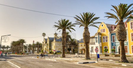Photo for Swakopmund, Namibia - February, 2023: Historical city center in wintertime, HDR Image - Royalty Free Image