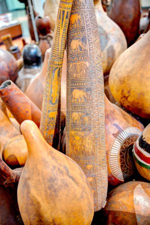 Photo for Nairobi, Kenya - January 2022 : African Crafts on display, HDR Image - Royalty Free Image