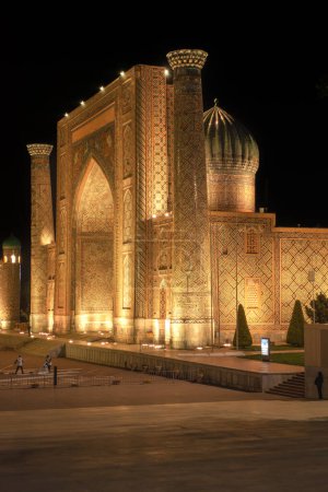 Photo for Samarkand, Uzbekistan - October 2019 : Registan square by night, HDR image - Royalty Free Image