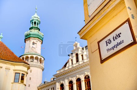 Photo for Sopron, Hungary - March 2023 : Historical city center in sunny weather, HDR Image - Royalty Free Image