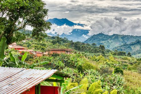Picturesque view of mountains town Jardin in the coffee producing region of Antioquia, Colombia