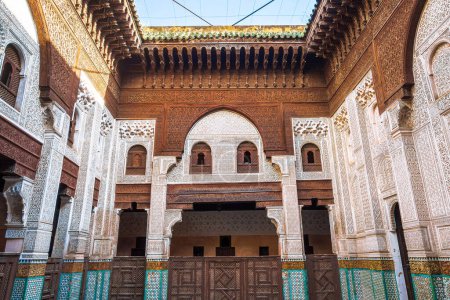 Photo for Meknes, Morocco - January 2020 : Bou Inania Madrasa or Islamic School, HDR Image - Royalty Free Image