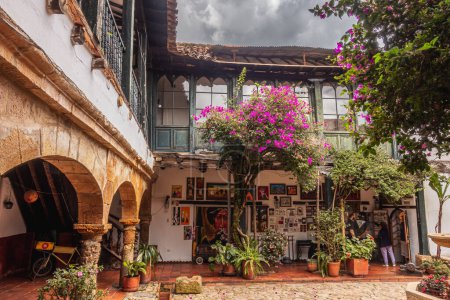 Photo for Villa de Leyva, Colombia -  April 20, 2019: Beautiful view of the historical buildings during cloudy day. - Royalty Free Image