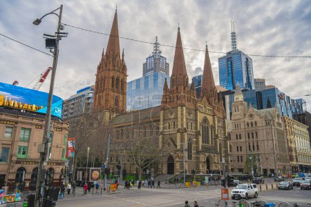 Photo for Melbourne, Australia - July 20 2023 : Historical city center in cloudy weather, HDR Image - Royalty Free Image