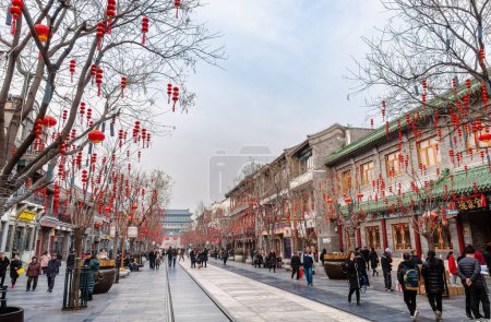 Foto de Beijing, China - 1 de febrero de 2019: Vista sobre el centro histórico de la ciudad con edificios antiguos - Imagen libre de derechos