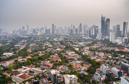 Photo for Jakarta, Indonesia - July 3 2023: Jakarta cityscape and skyscrapers at dusk, HDR Image - Royalty Free Image