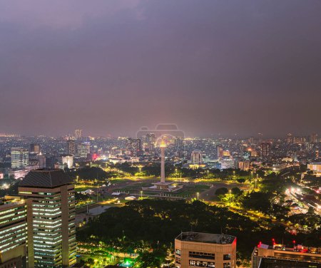 Photo for Jakarta, Indonesia - July 1, 2023 : Urban skyline at night, HDR Image - Royalty Free Image