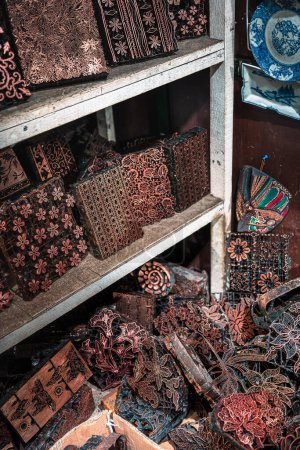 Photo for Surakarta, Indonesia - July 1 2023 : Batik stamps in a shop, HDR Image - Royalty Free Image