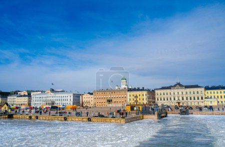 Photo for Helsinki, Finland - March 18, 2023 : Helsinki harbor in wintertime, HDR Image - Royalty Free Image