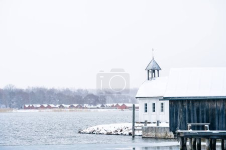 Photo for Mariehamn, Aland, Finland - March 25, 2023: Historical city center in snowy weather - Royalty Free Image