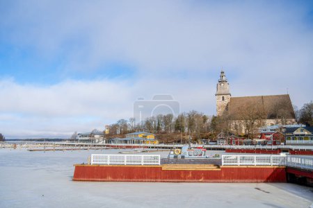 Photo for Naantali, Finland - March 21, 2023 : Historical village in wintertime, HDR Image - Royalty Free Image