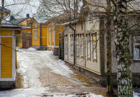 Photo for Rauma, Finland - February 1 2023 : Historical center in wintertime, HDR Image - Royalty Free Image