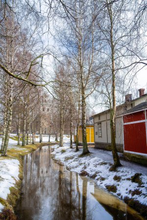 Foto de Rauma, Finlandia - 1 de febrero de 2023: Centro histórico en invierno, HDR Imagen - Imagen libre de derechos