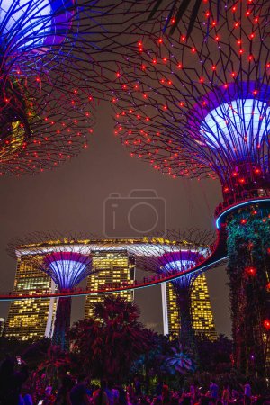 Téléchargez les photos : Singapour - 1er juillet 2023 : Jardins près de la baie la nuit, HDR Image - en image libre de droit