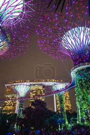 Foto de Singapur - 1 de julio de 2023: Jardines junto a la bahía por la noche, HDR Image - Imagen libre de derechos