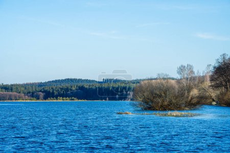 Photo for Horni Plana, Czech Republic - March 1 2023 : Bohemian Forest and Vltava Lake in springtime, HDR Image - Royalty Free Image