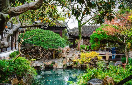 Photo for Suzhou, China - December 1 2023 : Couple's retreat garden in cloudy weather, HDR Image - Royalty Free Image