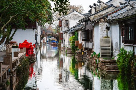 Photo for Zhouzhuang, China - December 1 2023 : Historical village in cloudy weather, HDR Image - Royalty Free Image