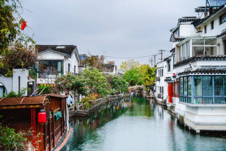 Photo for Suzhou, China - December 1 2023 : Historical city center in cloudy weather, HDR Image - Royalty Free Image