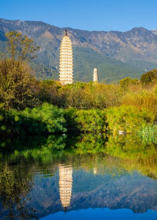 Photo for Dali, China - December 1, 2023 : View of Three pagodas temple in Dali, HDR Image - Royalty Free Image