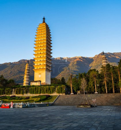 Photo for Dali, China - December 1, 2023 : View of Three pagodas temple in Dali, HDR Image - Royalty Free Image