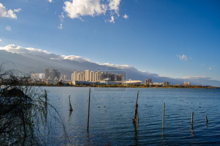 Photo for Dali, China - December 1, 2023 : Erhai Lake in sunny weather, HDR Image - Royalty Free Image
