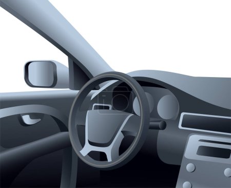 Téléchargez les illustrations : Volant intérieur de voiture moderne simple - en licence libre de droit
