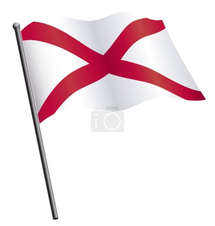 Illustration for Alabama state flag waving on flagpole - Royalty Free Image