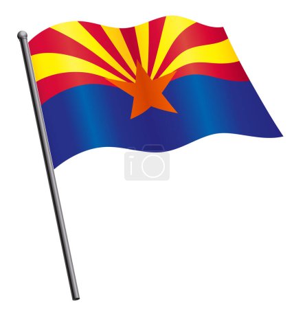 Illustration for Arizona az state flag flying on flagpole - Royalty Free Image