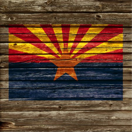 Illustration for Arizona az flag on old rustic timber wood wall - Royalty Free Image
