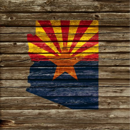 Illustration for Arizona map flag painted on old rustic timber wall - Royalty Free Image