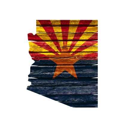 Illustration for Arizona flag map shape on old rustic timber - Royalty Free Image