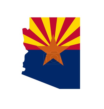 Téléchargez les illustrations : Arizona az drapeau de l'État en forme de carte - en licence libre de droit